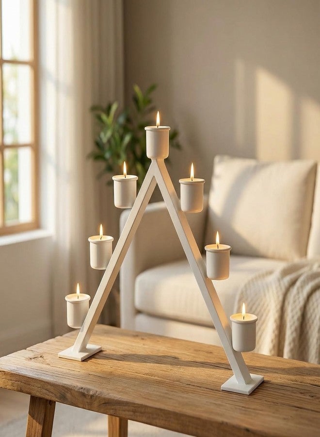 ecofynd Metal A-Frame Shape Multi-Candle Holder, (Pack of 1, White), Tapered Candle Stick Stand for Festival Gift, Decor, Dining Table Decoration, Home, Office (CH004) - Image 1